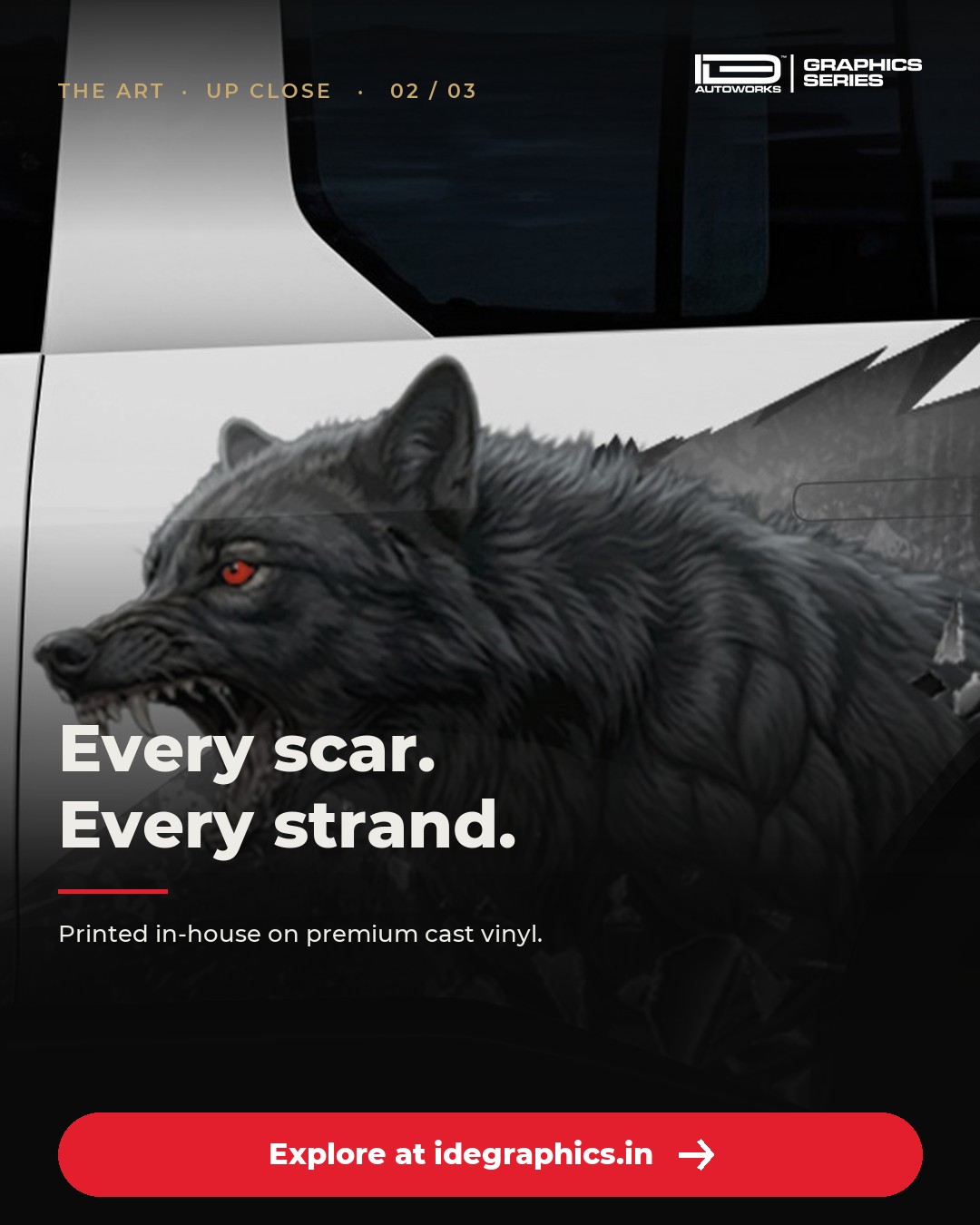 Close-up of the wolf graphic on the Sierra door, slide 2