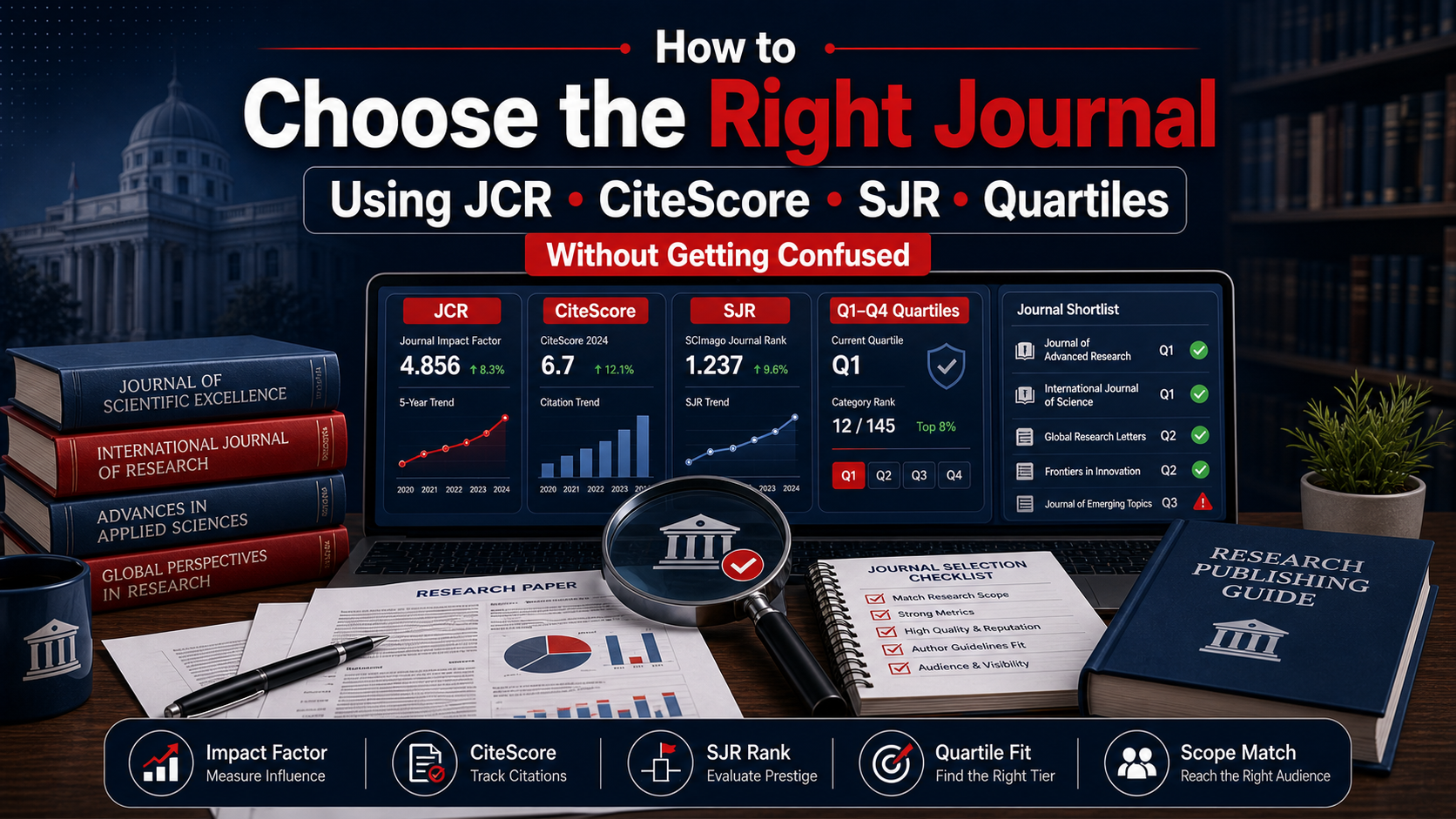 How to Choose the Right Journal Using JCR, CiteScore, SJR, and Quartiles (Without Getting Confused)
