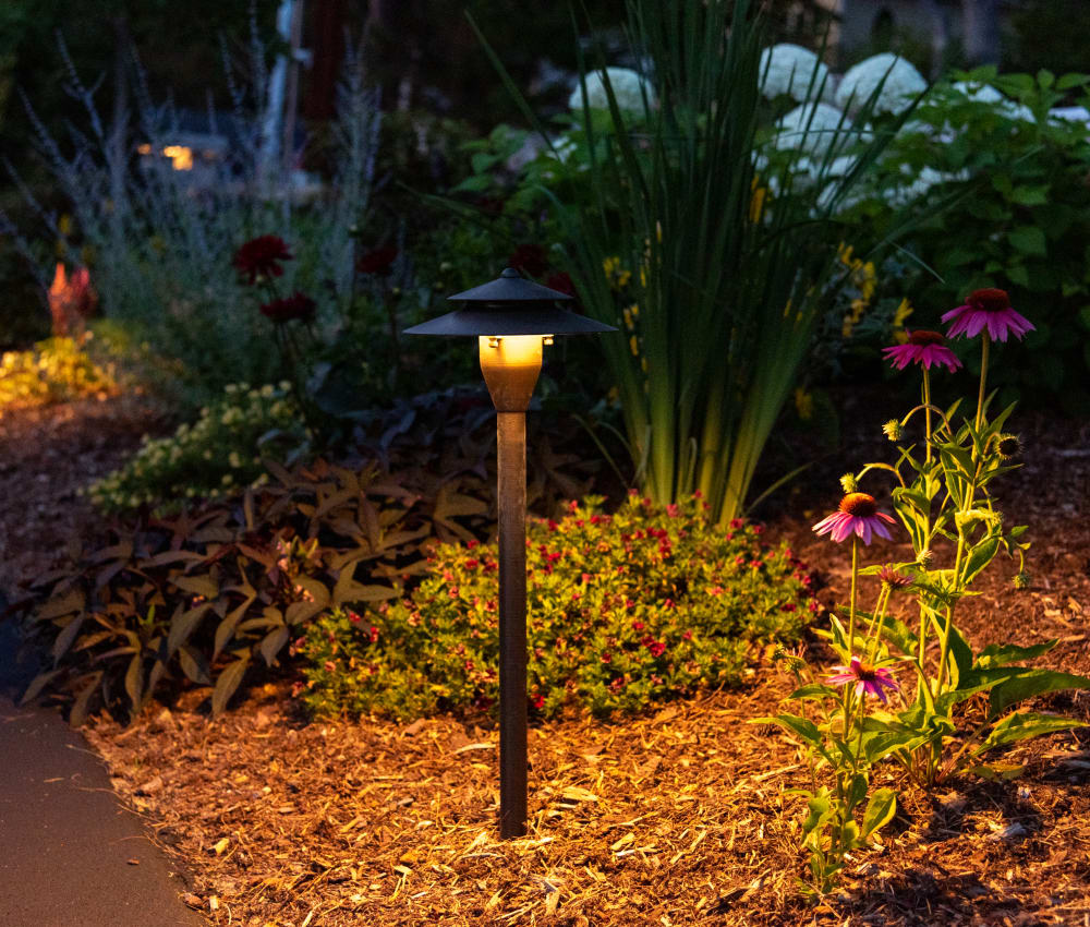 Layered backyard landscape lighting at a Hamptons residence