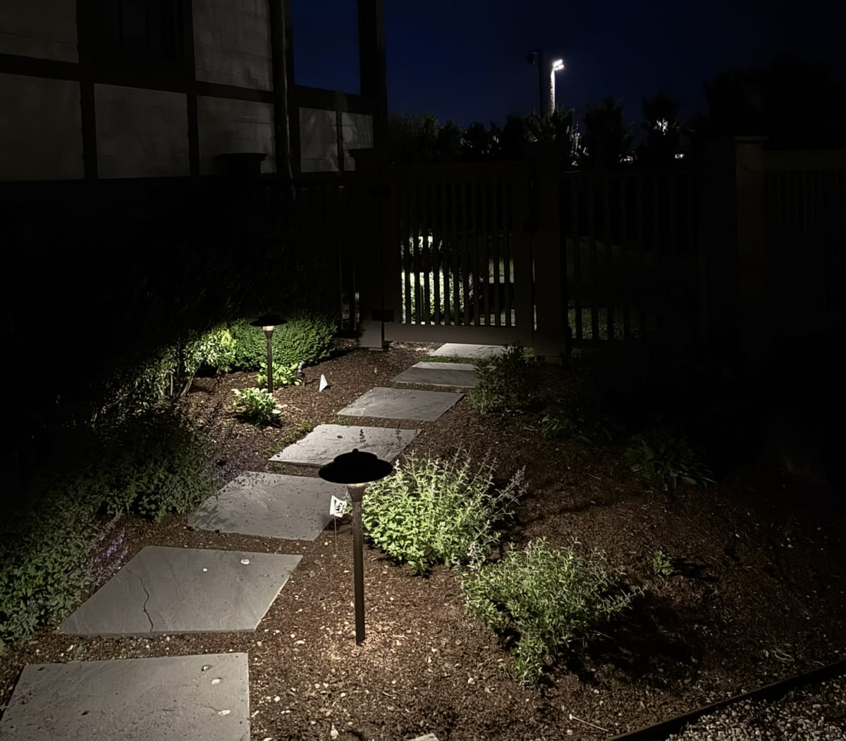 Orient landscape lighting at a North Fork waterfront property
