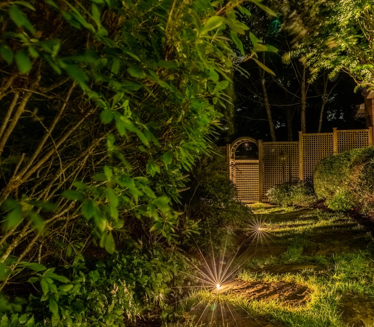 Landscape lighting for a Westhampton Beach outdoor living space