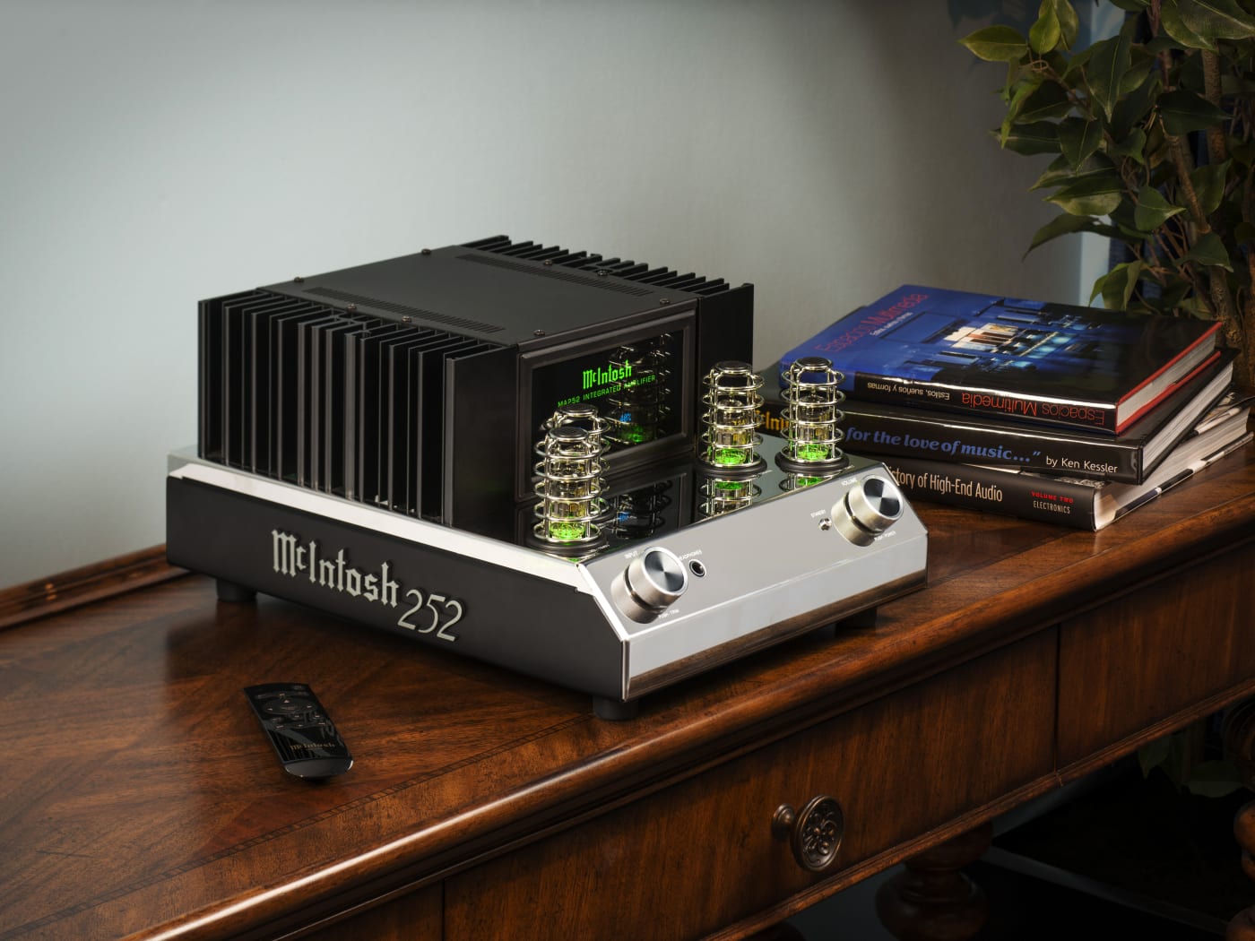 High-performance residential audio system installed in a refined study by Home Technology Experts