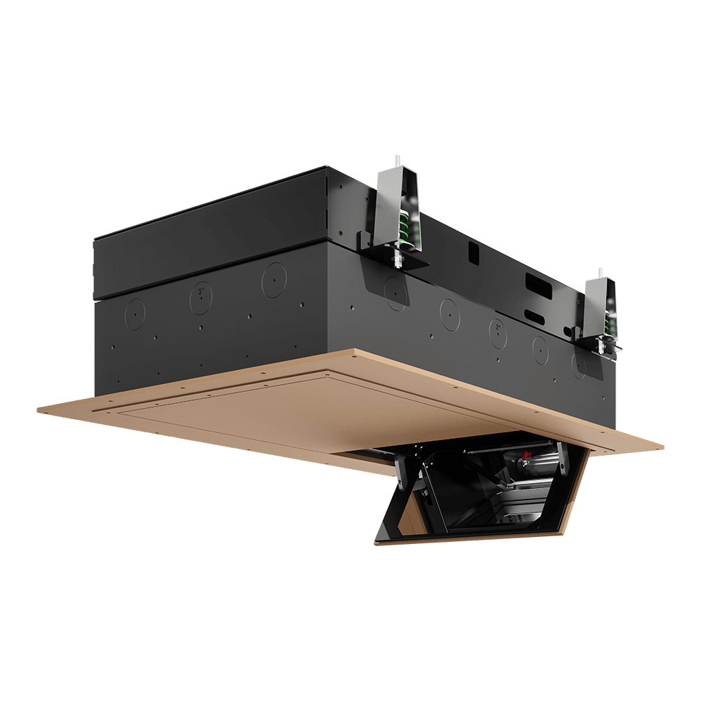 Projector installed with planned throw distance and service access in a home theater