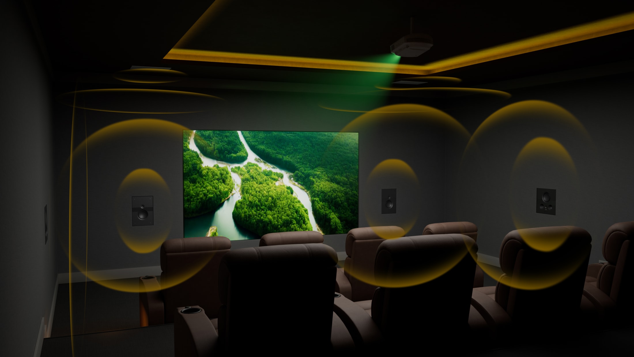 Completed luxury home theater designed and installed by Home Technology Experts
