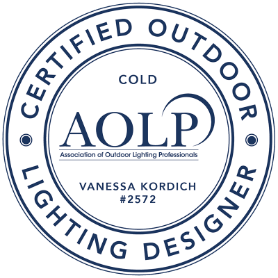 AOLP Certified Outdoor Lighting Designer seal — Vanessa Kordich