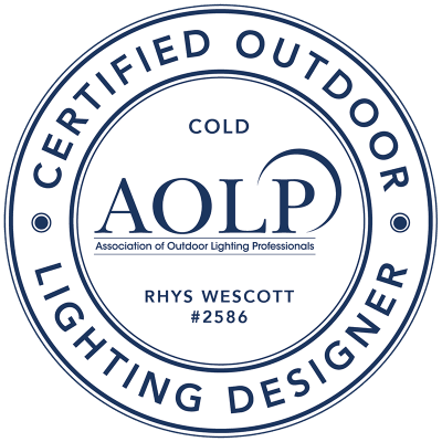AOLP Certified Outdoor Lighting Designer seal — Rhys Wescott