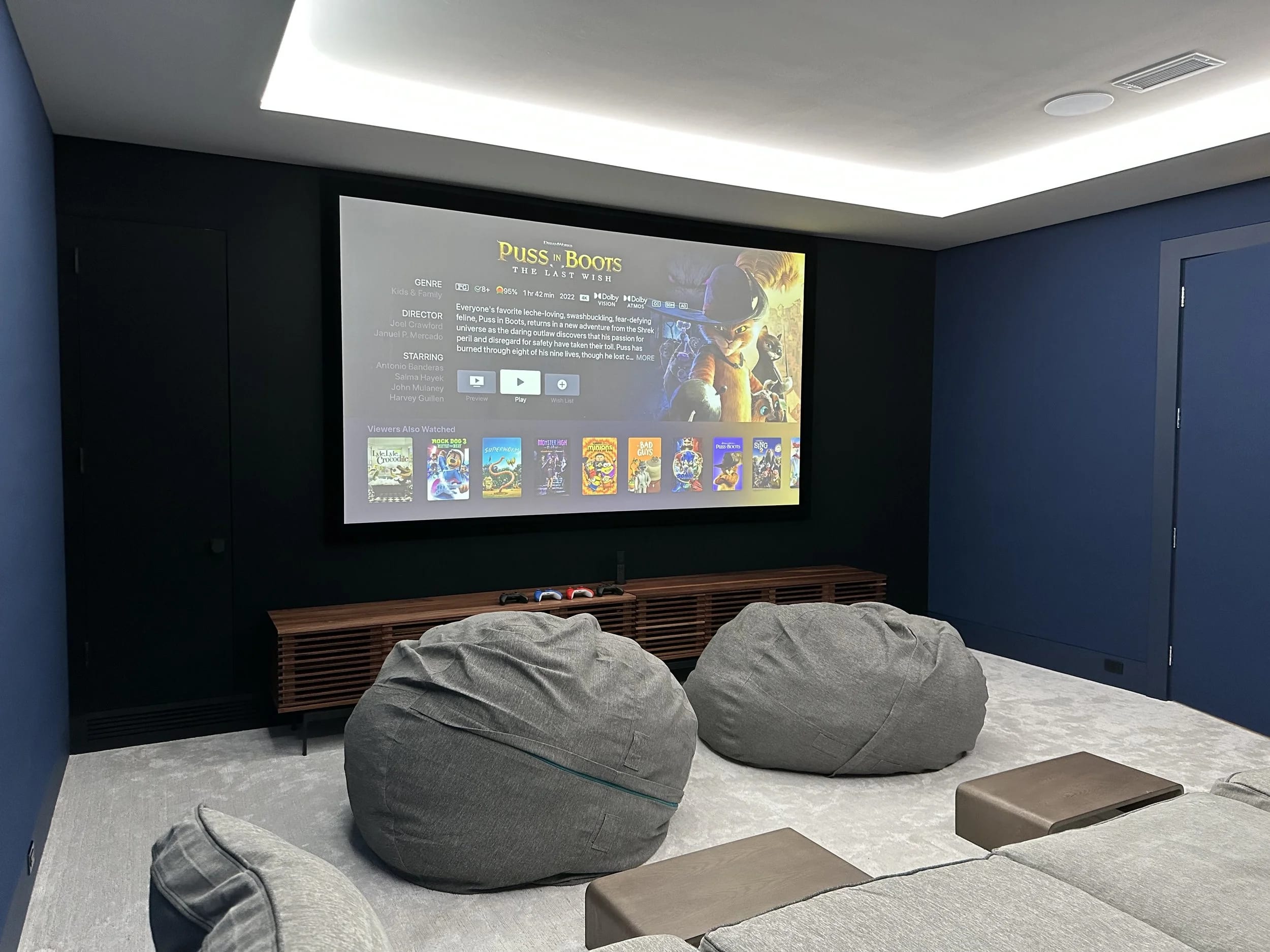 Luxury media room with large display — HTE installation