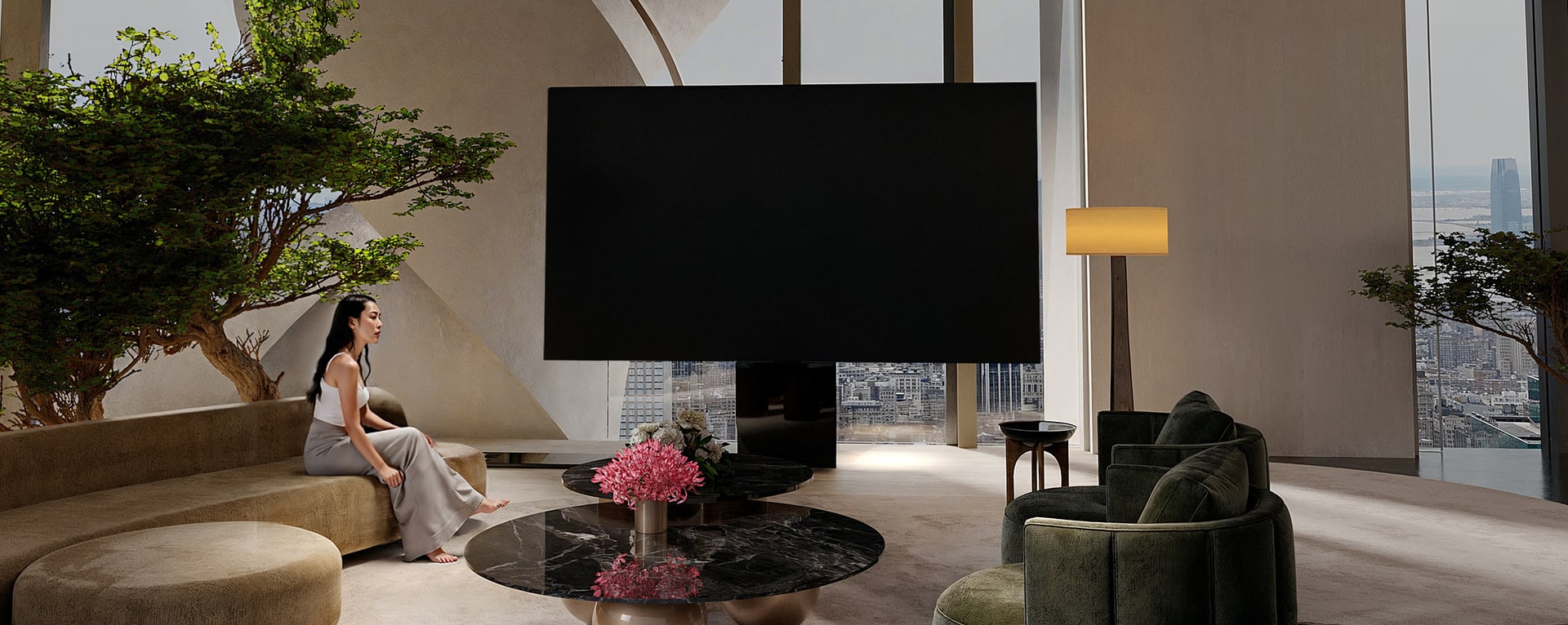 The C SEED BUGATTI N1 MicroLED television displayed in a contemporary luxury interior