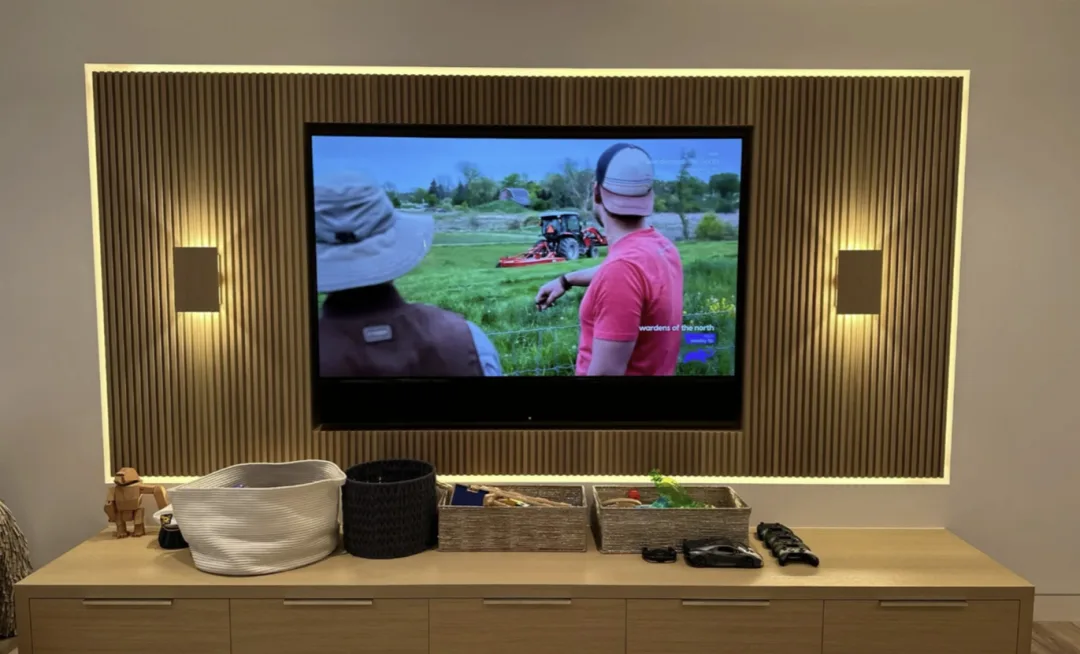 Integrated audio video and lighting in a Brookville smart home media room
