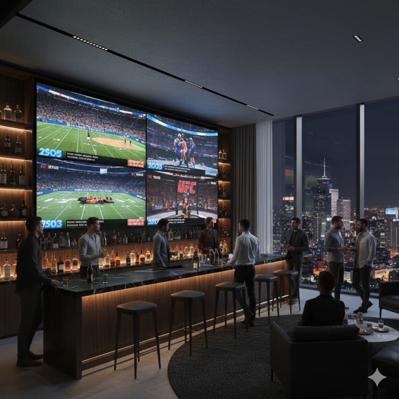 Multi-screen sports viewing and simulator — Hamptons video wall
