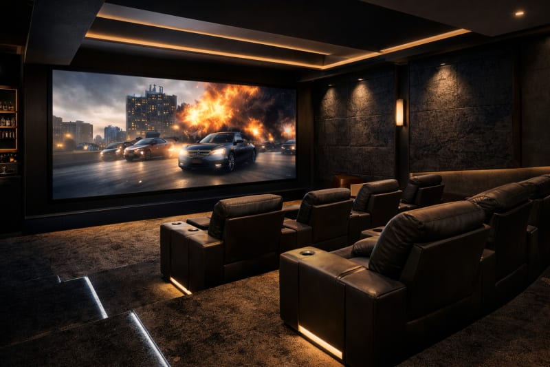 MicroLED luxury home theater — Hamptons estate cinema