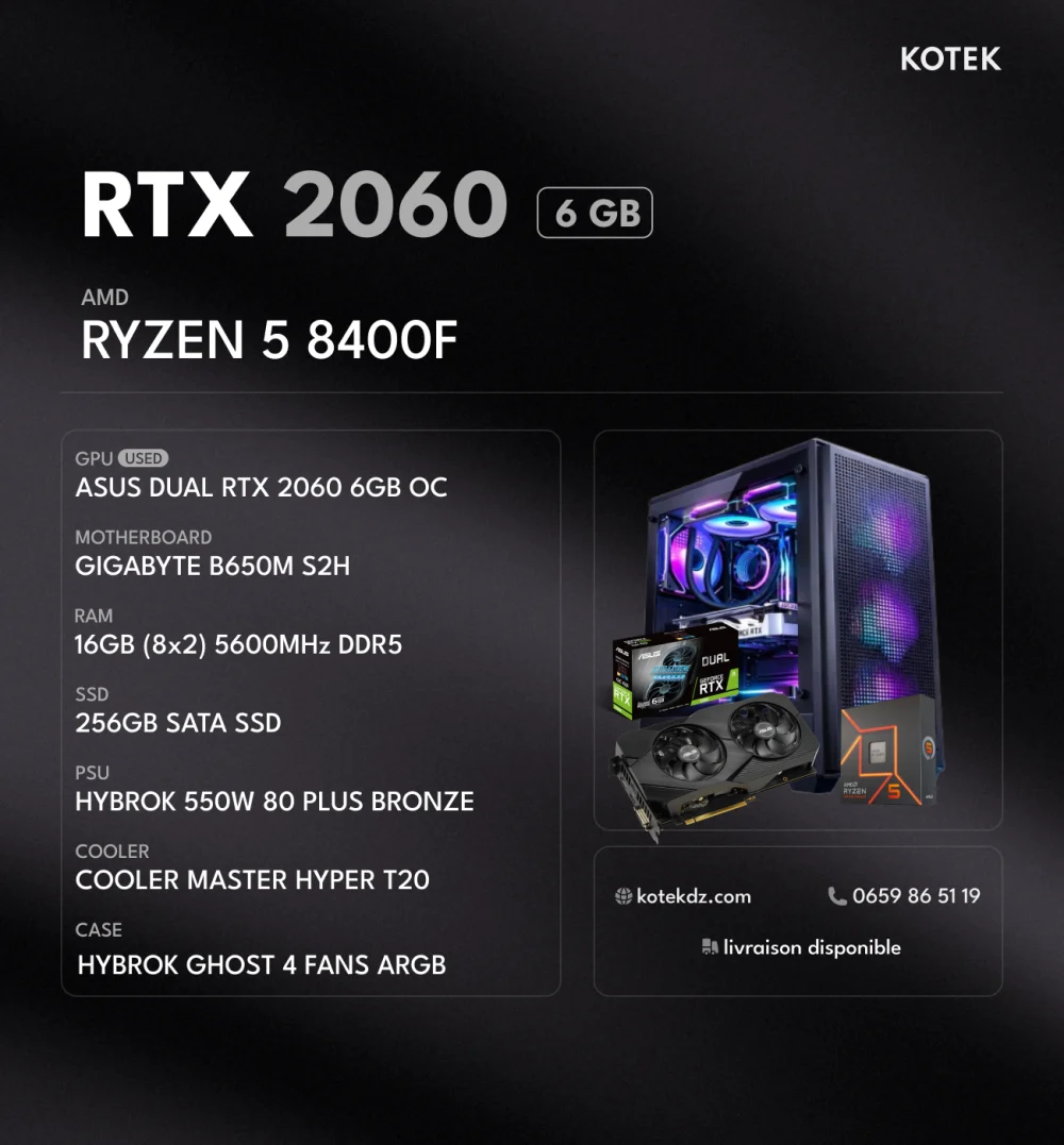 RYZEN 5 8400F / RTX 2060 6GB / 16GB RAM DDR5 / 256GB SSD