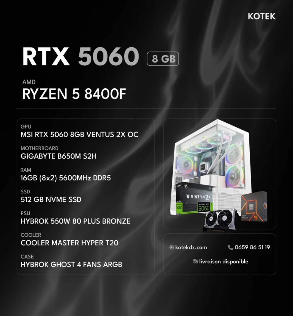 RYZEN 5 8400F / RTX 5060 8GB / 16GB RAM DDR5 / 512GB SSD