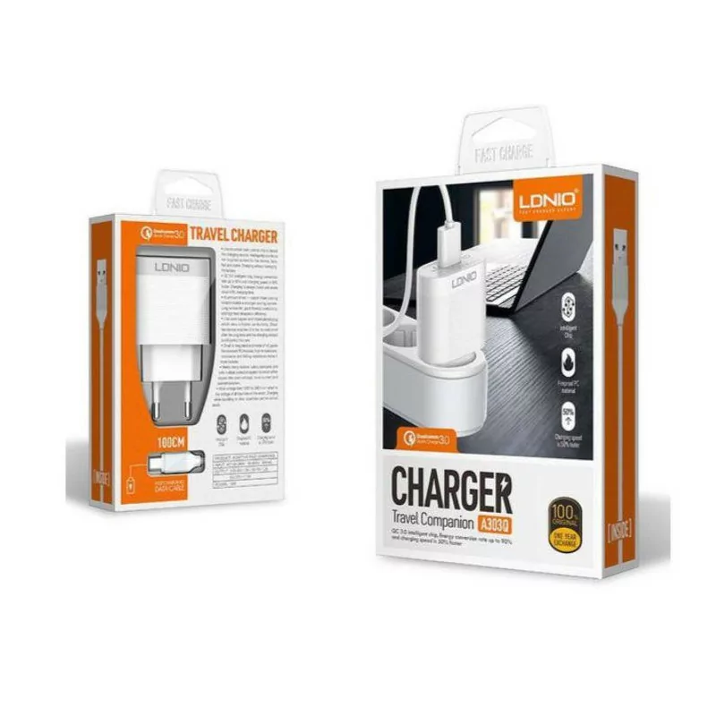 CHARGEUR RAPIDE LDNIO A303Q 3 PORTS USB + TYPE-C