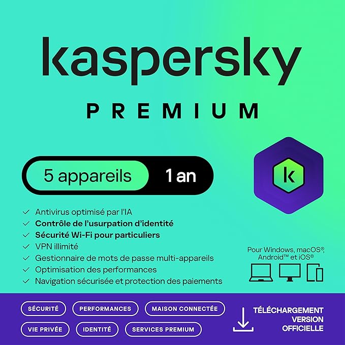 KASPERSKY PREMIUM TOTAL SECURITY 5 APPAREIL VPN