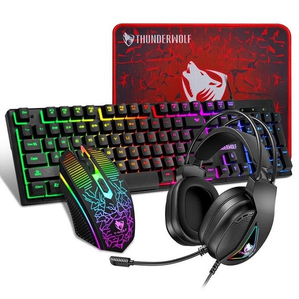 T-WOLF TF400 COMBO GAMING CLAVIER SOURIS TAPIS CASQUE 4 IN 1