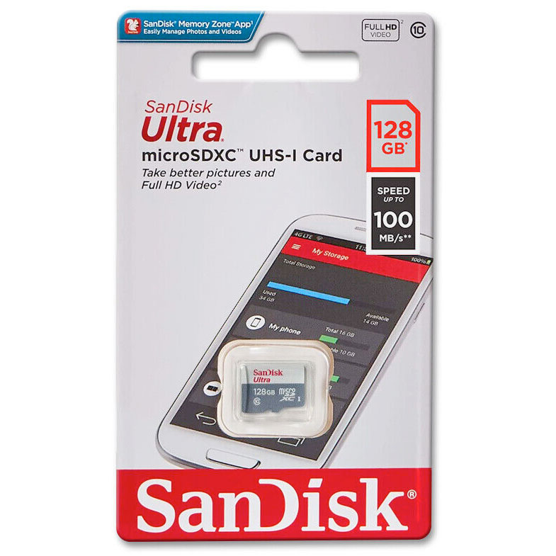 CARTE MEMOIRE SANDISK ULTRA 128GO MICRO SD UHS-I CLASS10 100MB/s