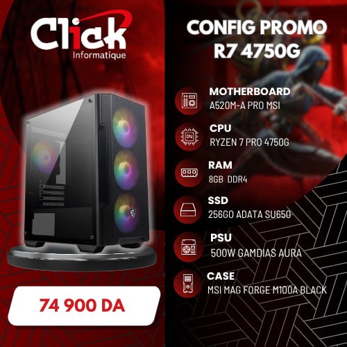 CONFIG / R7 4750G/08GB DDR4/ SPEED 256GB SSD/A520M-A MSI PRO/MSI A500N-H /MSI M100A