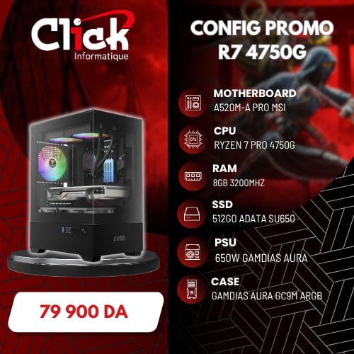 CONFIG / R7 4750G/ 08GB RAM/ 512GB SSD/ A520M-A PRO /650W /AURA GC9M