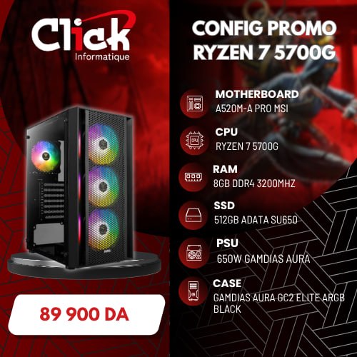 CONFIG / R7 5700G/ 08GB RAM/ 512GB SSD/ A520M-A PRO /650W /GC2 ELITE