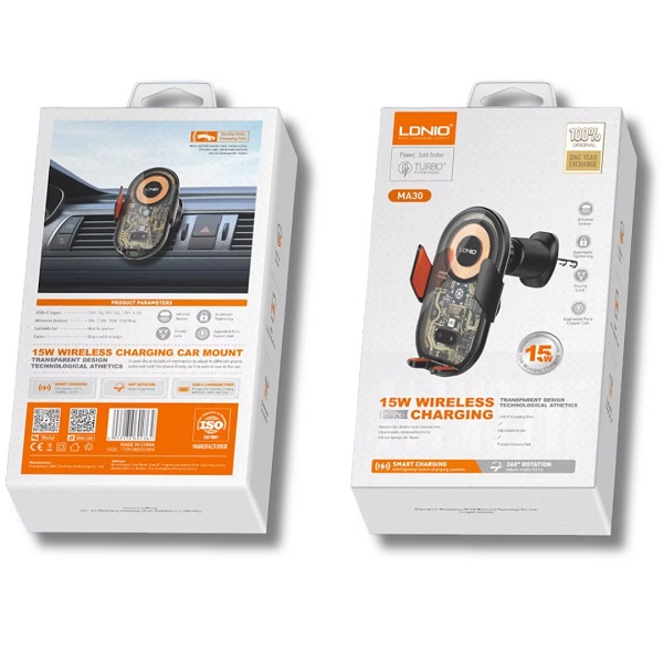 SUPPORT SMARTPHONE AUTO AVEC CHARGEURS SANSFIL LDNIO MA30 15W