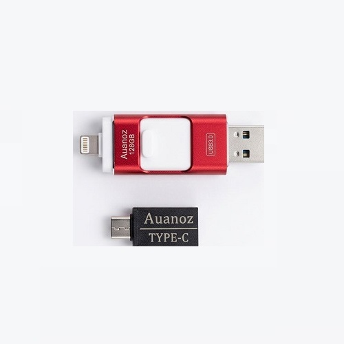 AUANOZ 128GB USB 3.0 OTG ANDROID IOS USB-C/LIGHTNING/MICRO USB 2703