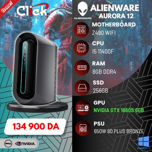 UNITE DELL ALIENWARE AURORA 12 Z490 I5 11400F/ SSD 256GO/08 DDR4/GTX 1660S 6G WIFI+BLUETOUTH WIN10