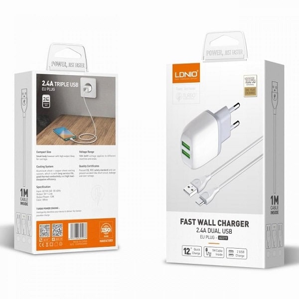 CHARGEUR LDINO A2219 2.4A 2USB + CABLE S4 ANDROID