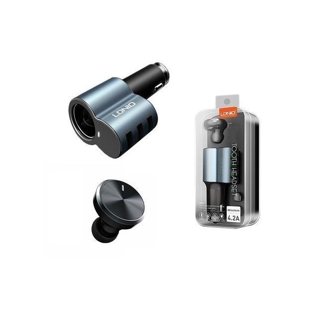 Ldnio Oreillette Bluetooth & Chargeur Auto 3 Sorties 4.2A - Cm21 - Bleu/Noir
