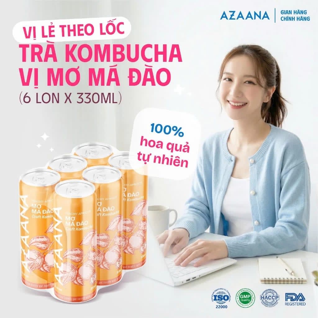 Trà Craft Kombucha Vị Mơ Má Đào (Lốc 6 lon - 330 ml/lon) - 1