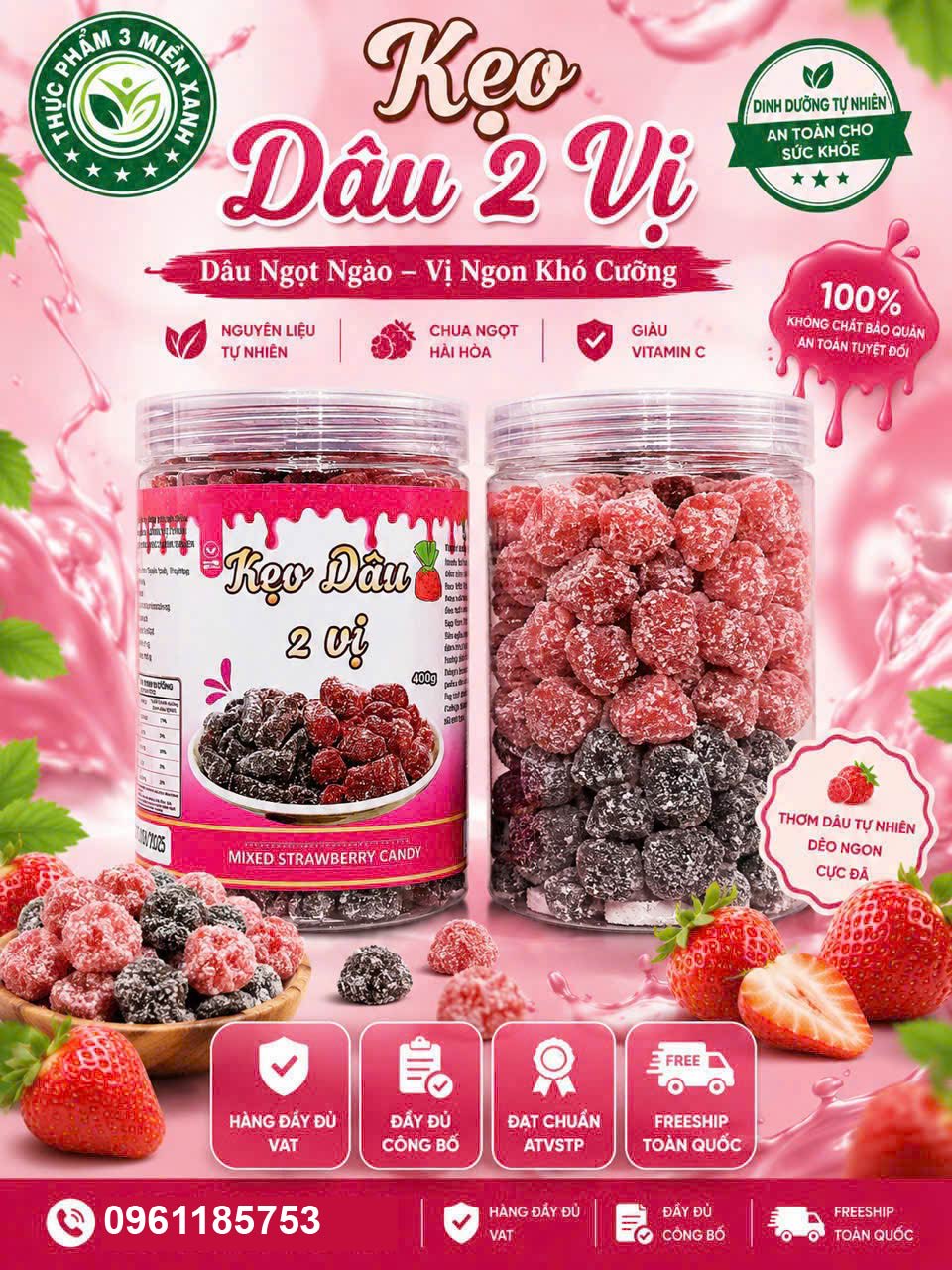 Kẹo dâu 2 vị (hộp 400g) - 1