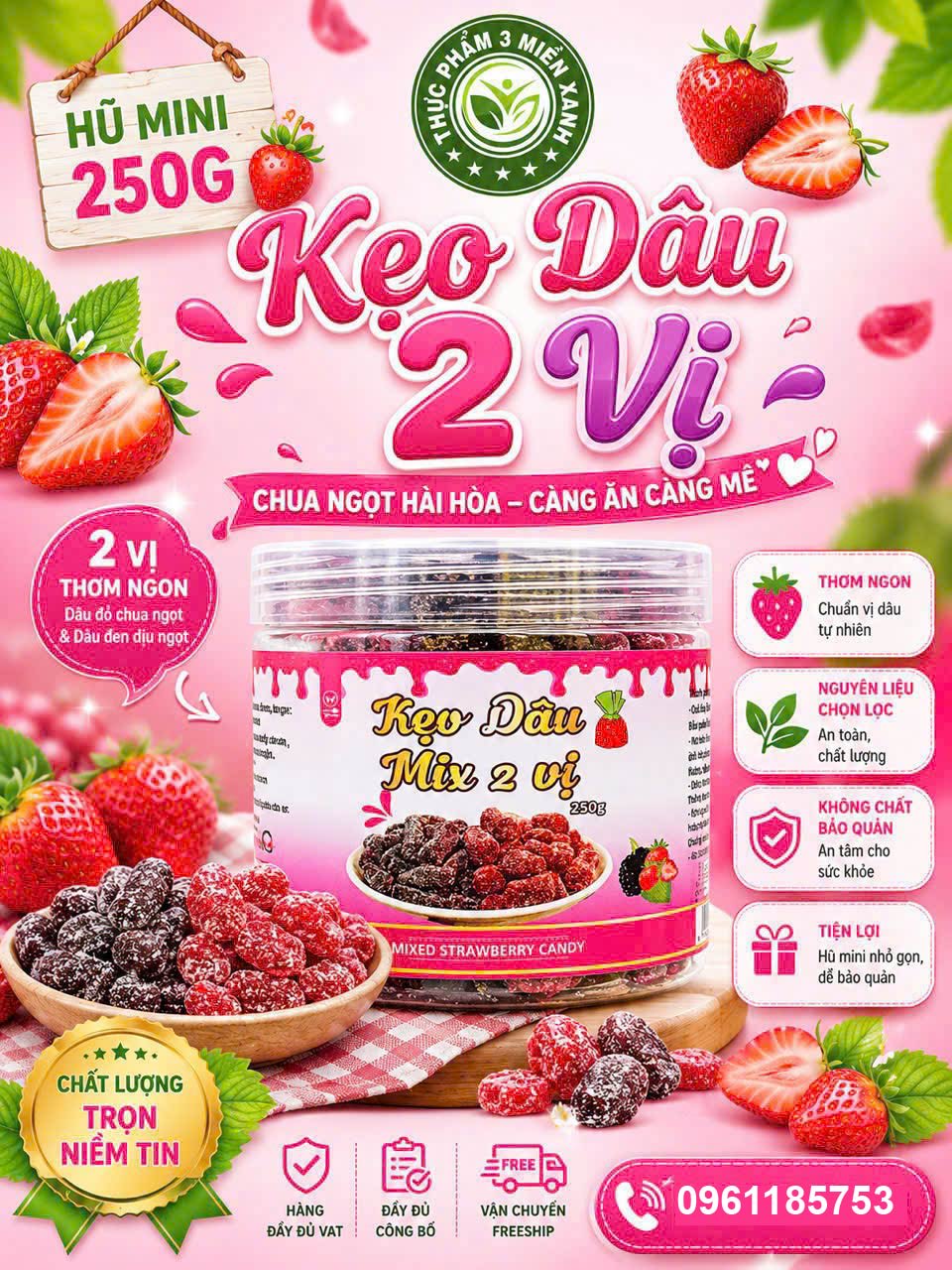 Kẹo dâu 2 vị (hộp 250g) - 1