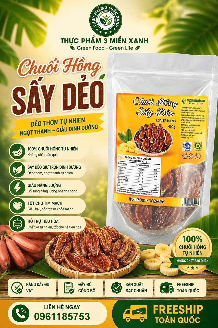 Chuối hồng sấy dẻo (túi 400g) - 1