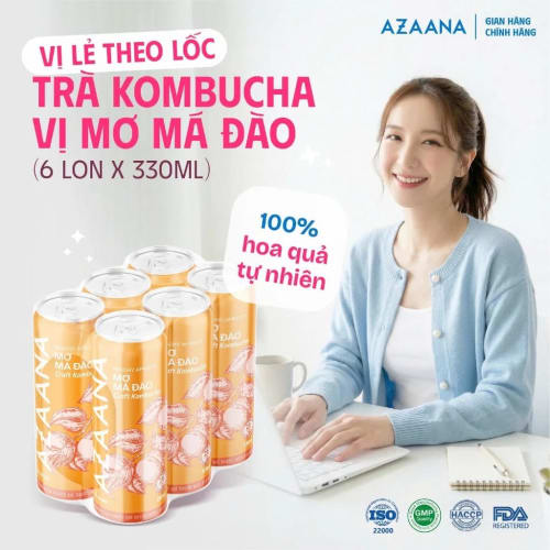 Trà Craft Kombucha Vị Mơ Má Đào (Lốc 6 lon - 330 ml/lon)