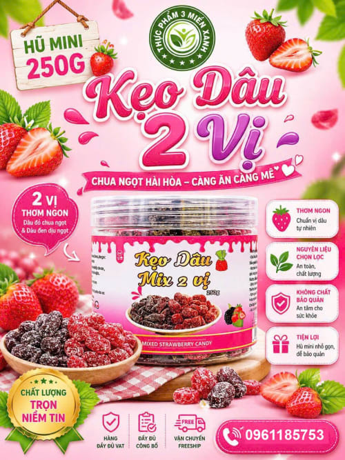 Kẹo dâu 2 vị (hộp 250g)