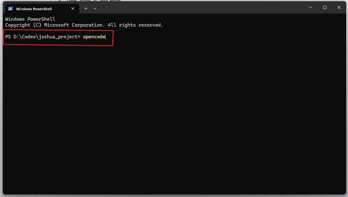 OpenCode running inside a project folder in the terminal