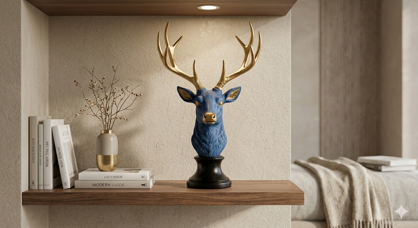 Royal Azure Deer Head Sculpture