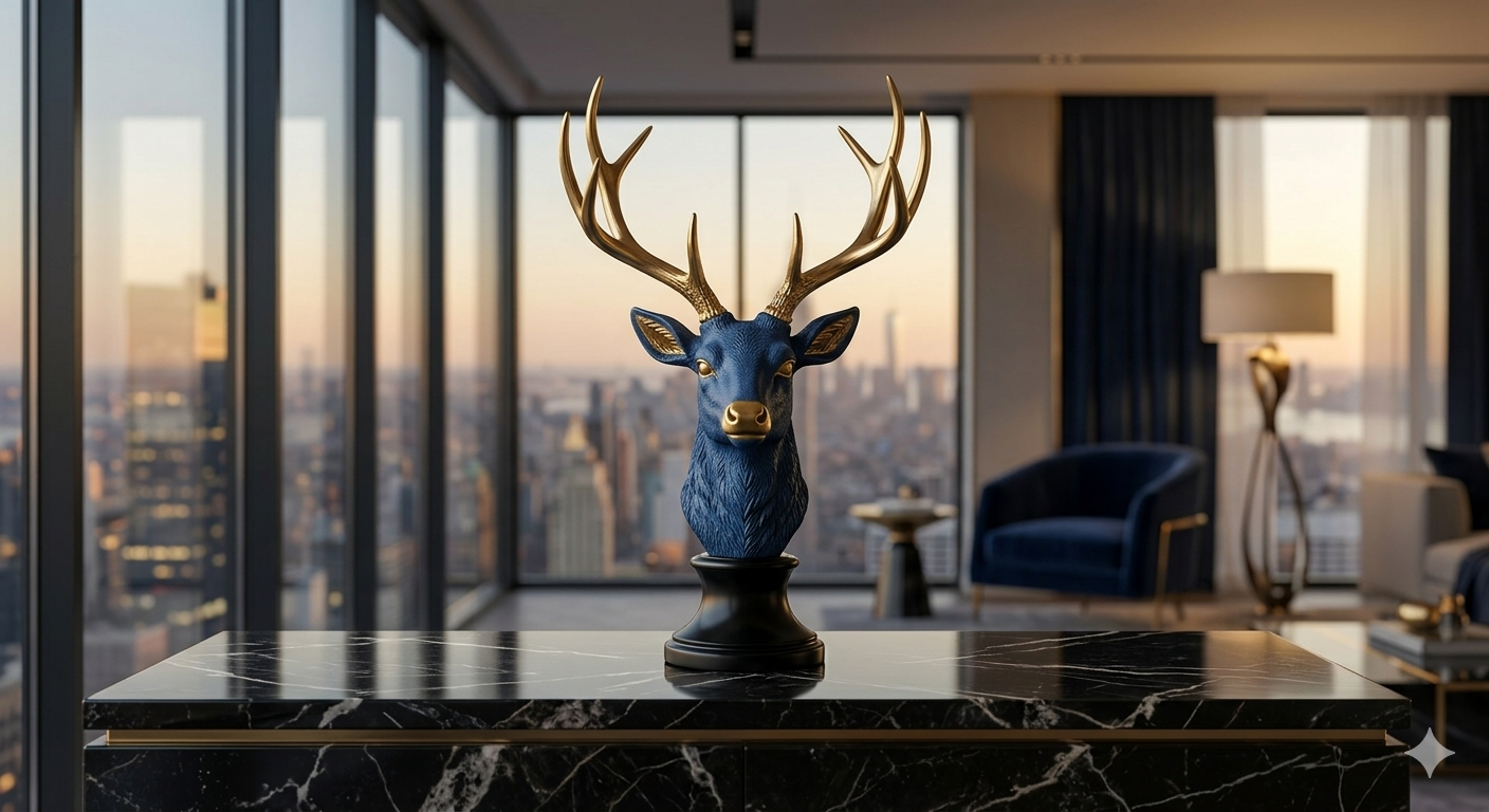 Royal Azure Deer Head Sculpture-1