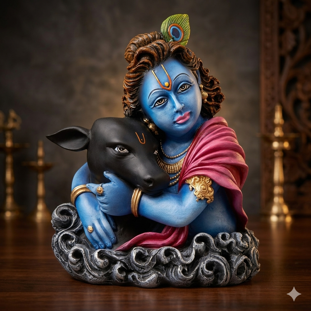 Divine Krishna & Cow Blessing Idol