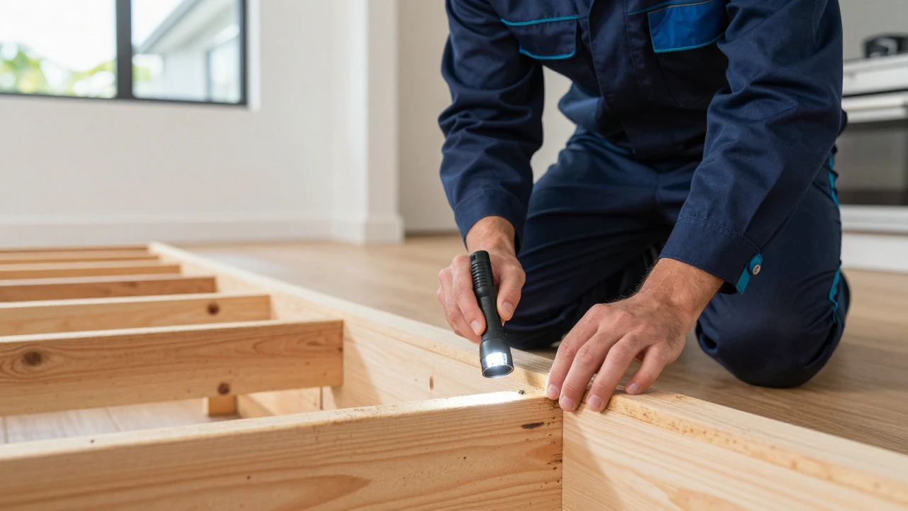 Professional termite inspection of timber inside a Sydney home