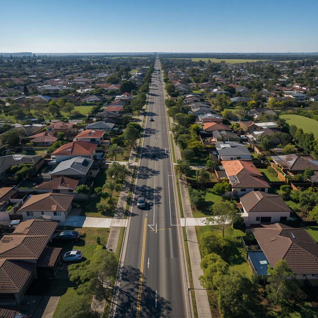 Aerial view of Schofields, NSW showing residential streets, homes and surrounding greenery.