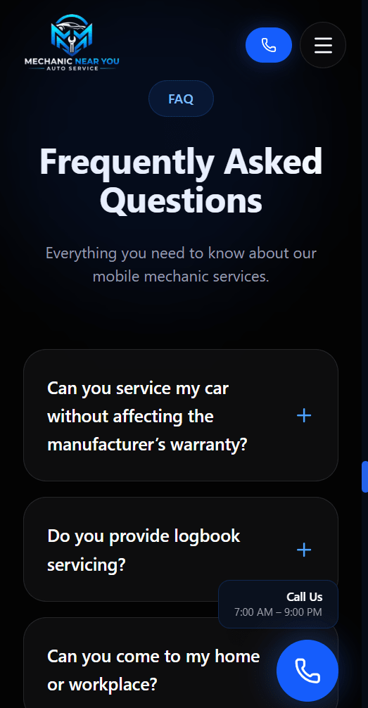 Mechanic Near You responsive mobile website experience