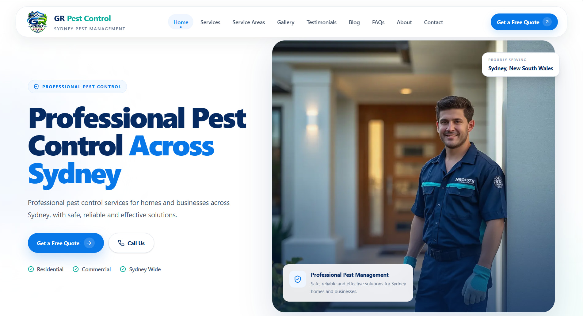 GR Pest Control Sydney pest control website homepage