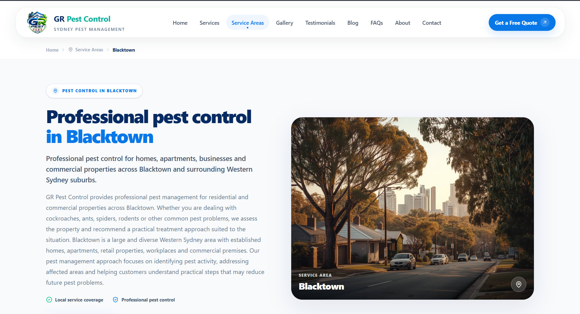 GR Pest Control Sydney service locations website