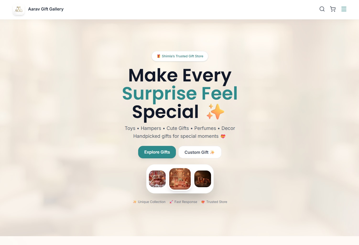 Aarav Gift Gallery Shimla e-commerce homepage