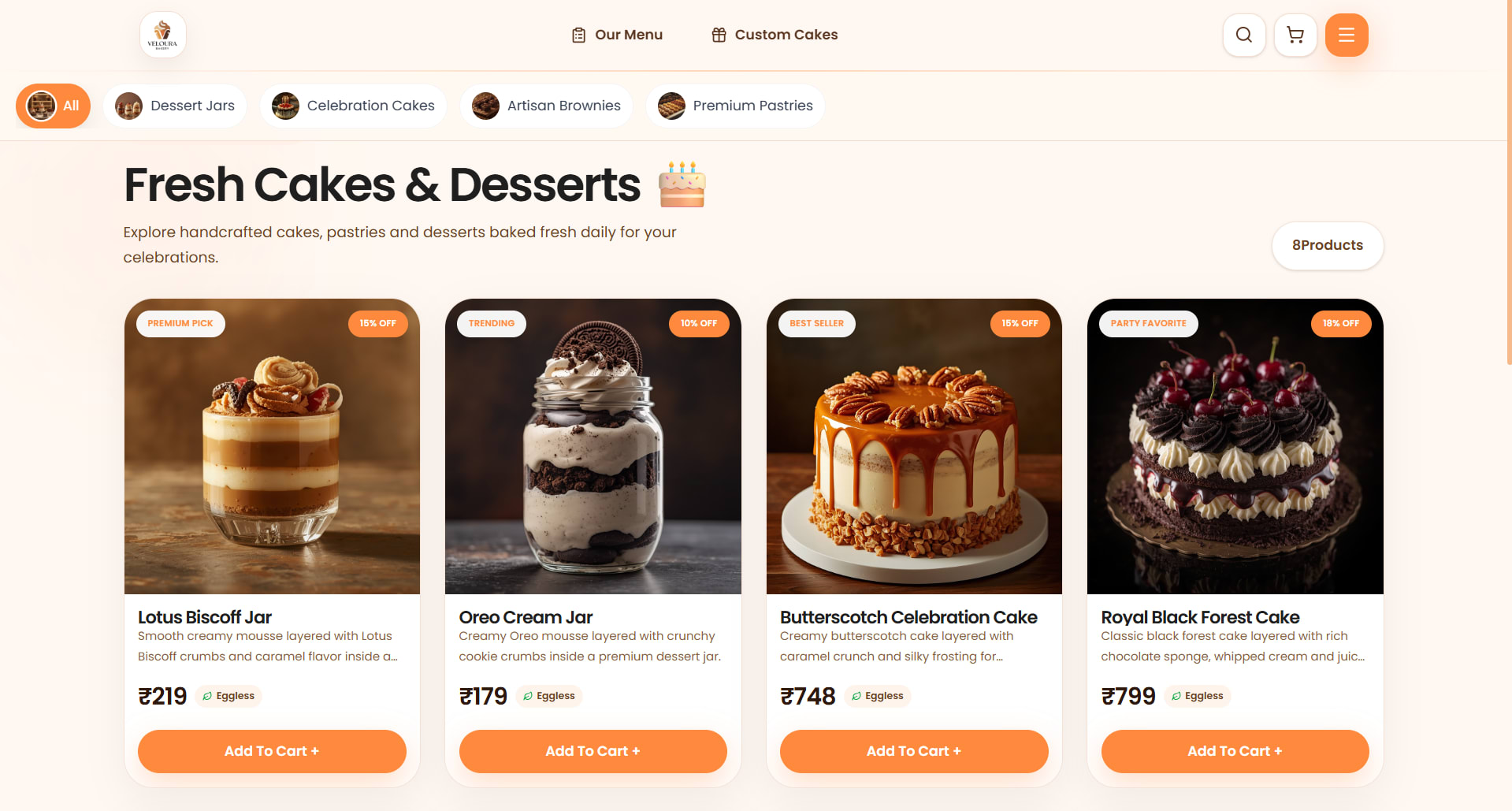 Veloura Bakery bakery product collection page