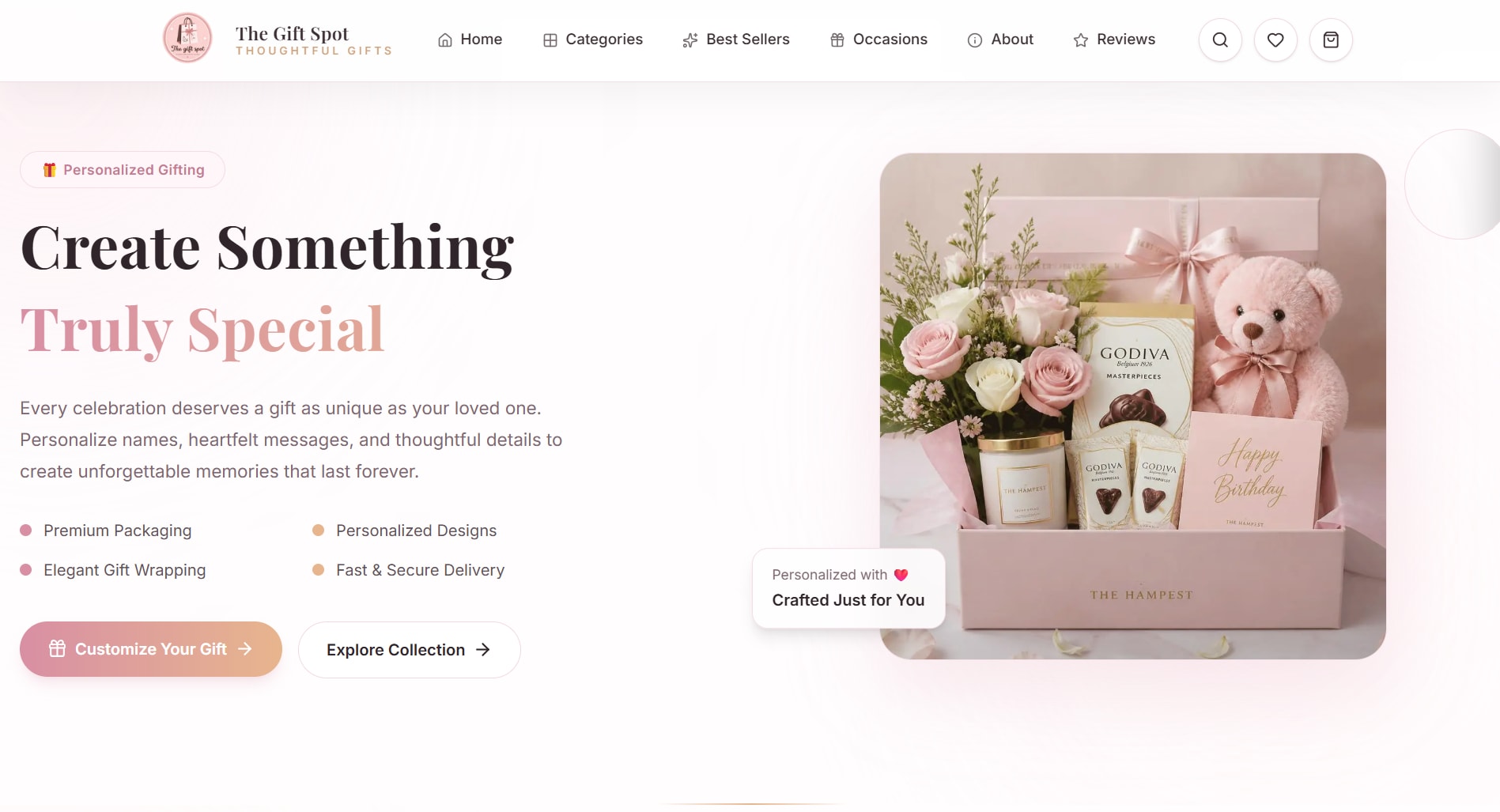 The Gift Spot personalized gifting section showcasing customizable gift boxes and premium gift presentation