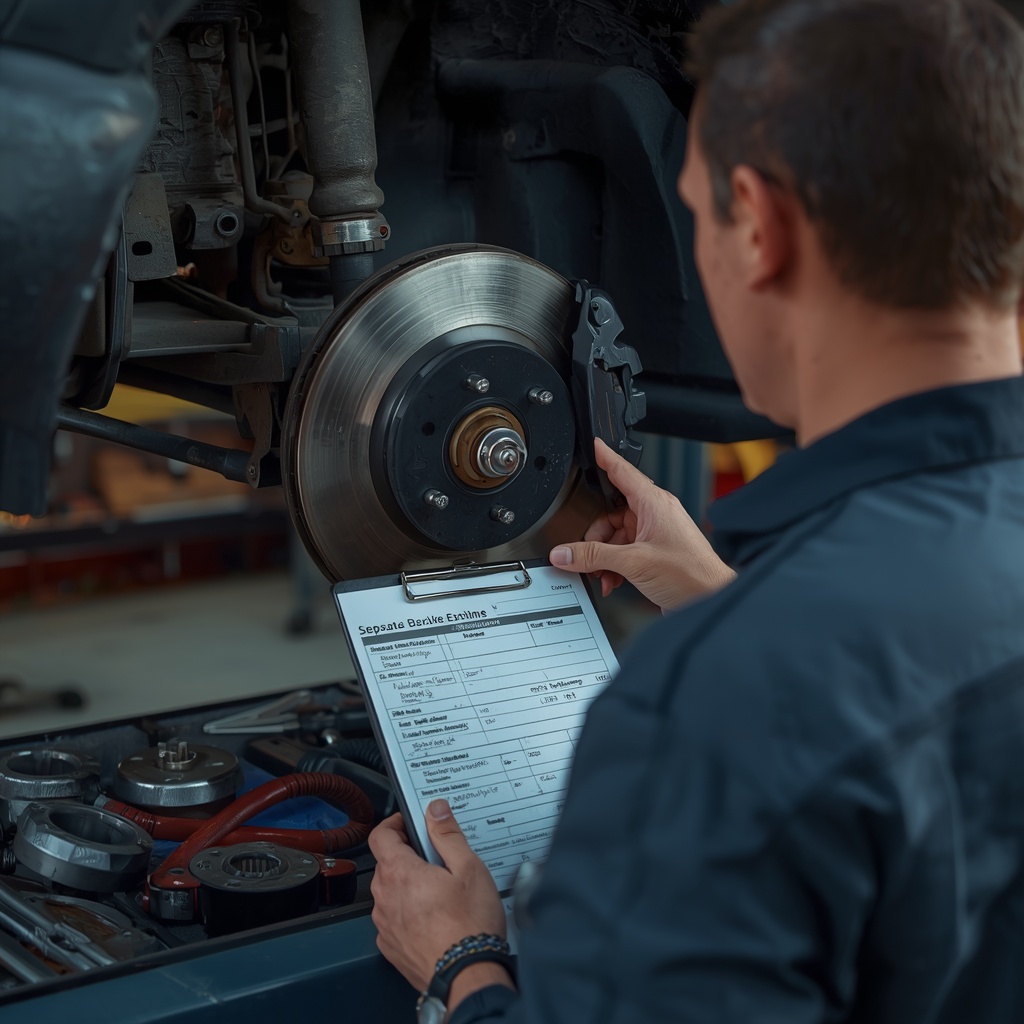 Mechanic inspecting a vehicle and preparing a quote for additional repairs