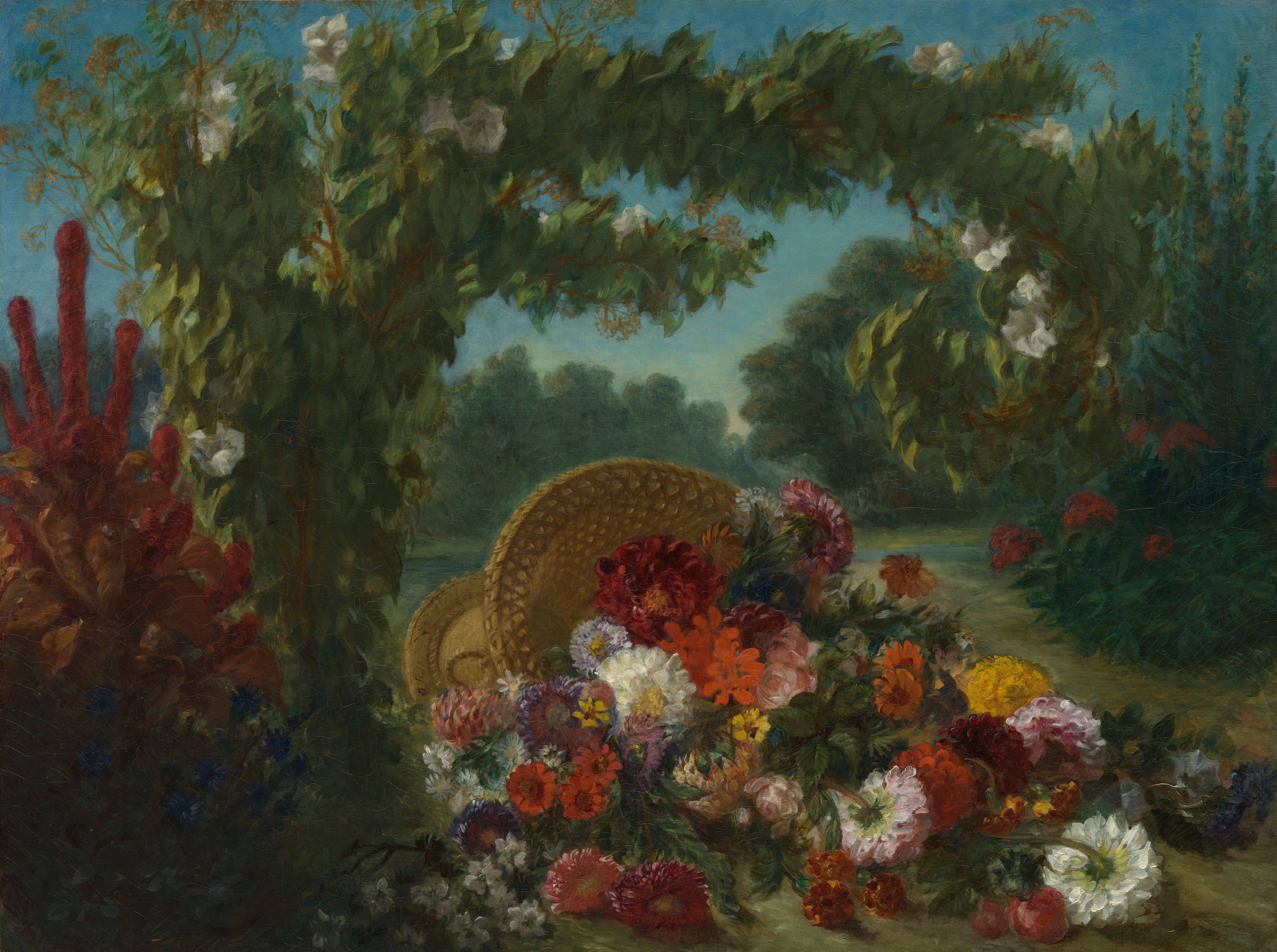 A3 Art Print titled Basket of Flowers by Eugene Delacroix for room decor