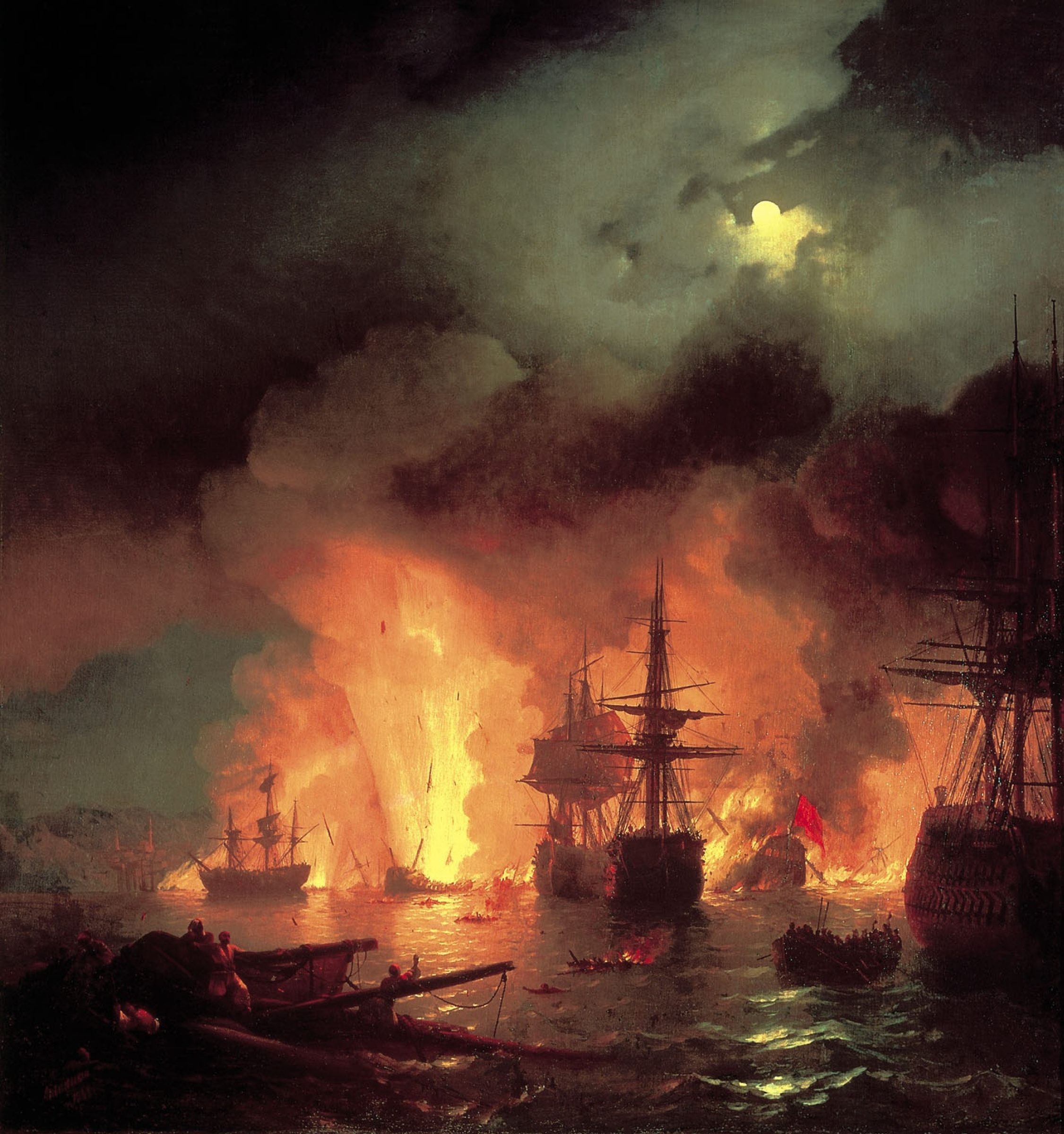 A3 Art Print titled Battle of Cesme at Night by Ivan Constantinovich Ayvazovsky for room decor
